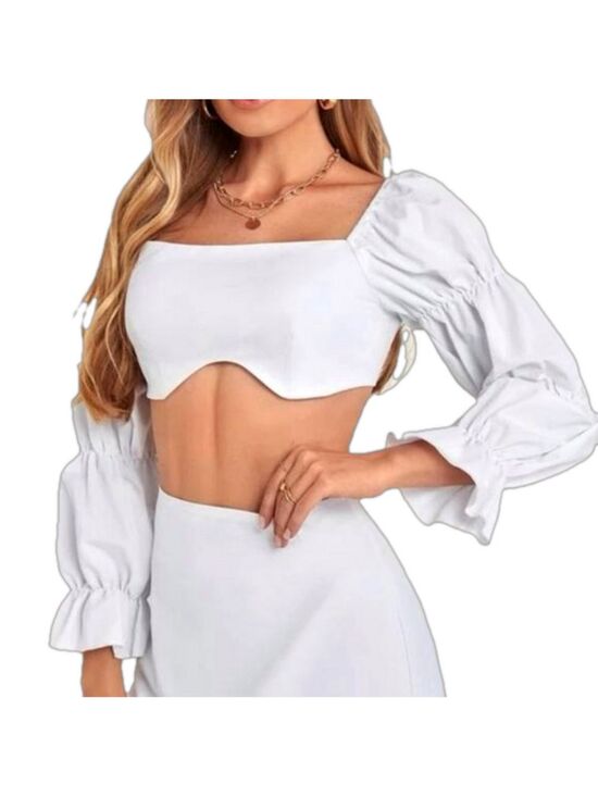 Tops - White Long Sleeve Crop Top Small